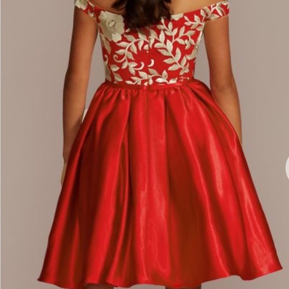 FIFTEEN ROSES Off-The-Shoulder Mini Patterned A-Line Color Red  Size 6   … - Picture 5 of 7